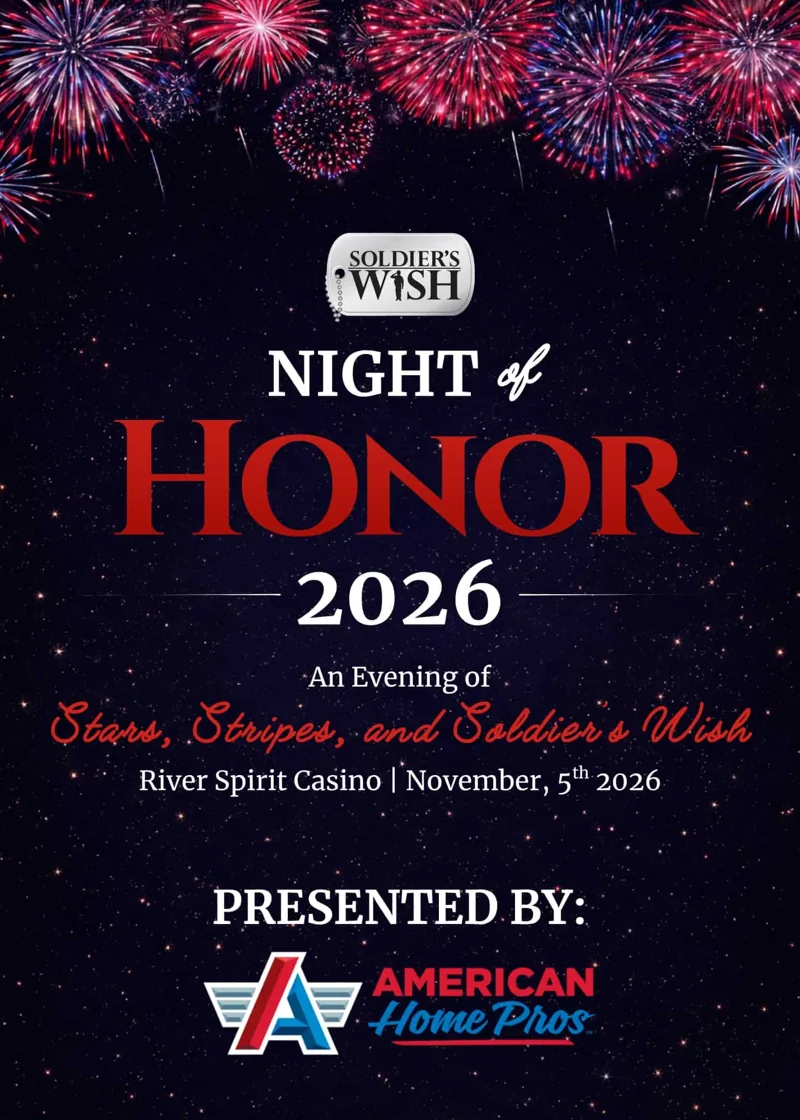 Soldier’s Wish Night of Honor 2026 poster naming American Home Pros as presenting sponsor